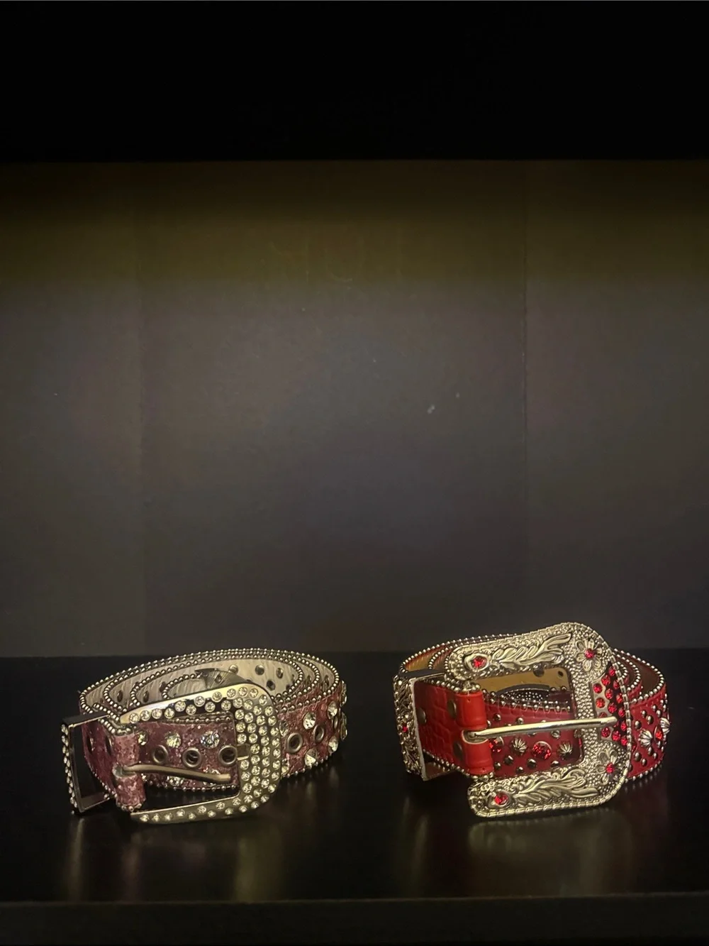 SHEIN Western Rhinestone Studded Belts in Red and Pink